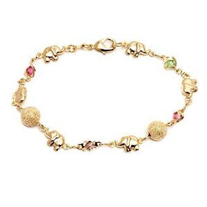 9075 18K Gold Plated Multi Color Stone Elephant Bracelet Multicolor BR1354
